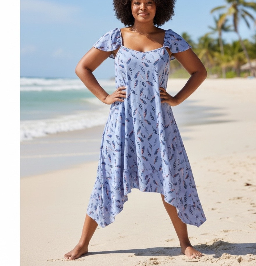 Lost Ink Purple Feather Swing Midi Dress 4X Trapeze Sundress Whimsical Vacation
